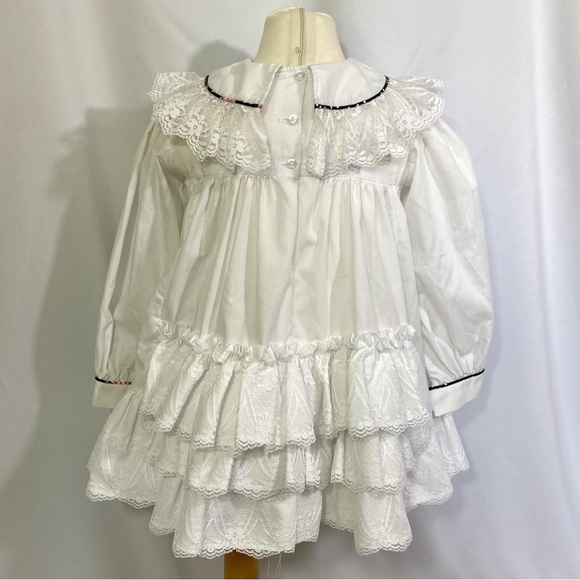 Girl’s Vintage MiniWorld Floral Polka Dot Pinafore Dress 4T Party Ruffle - Picture 11 of 12